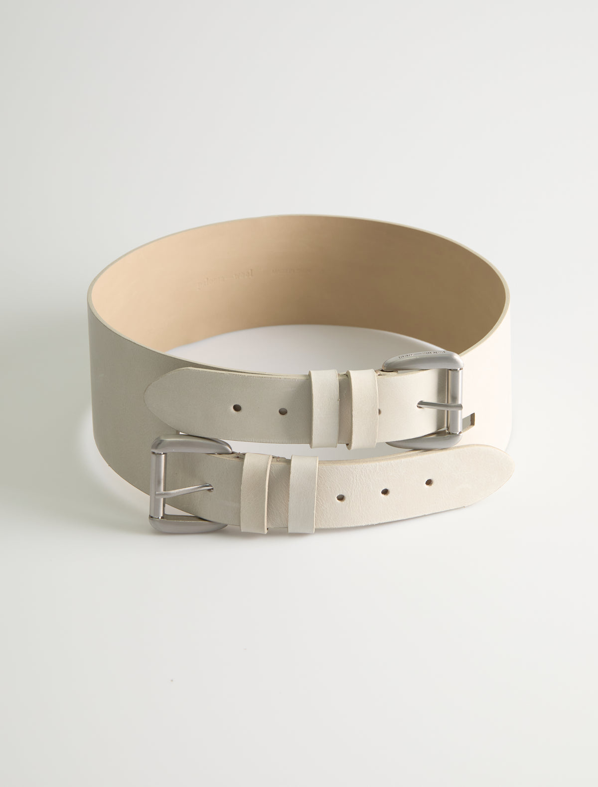 Penelope wide leather belt double buckle system offwhite