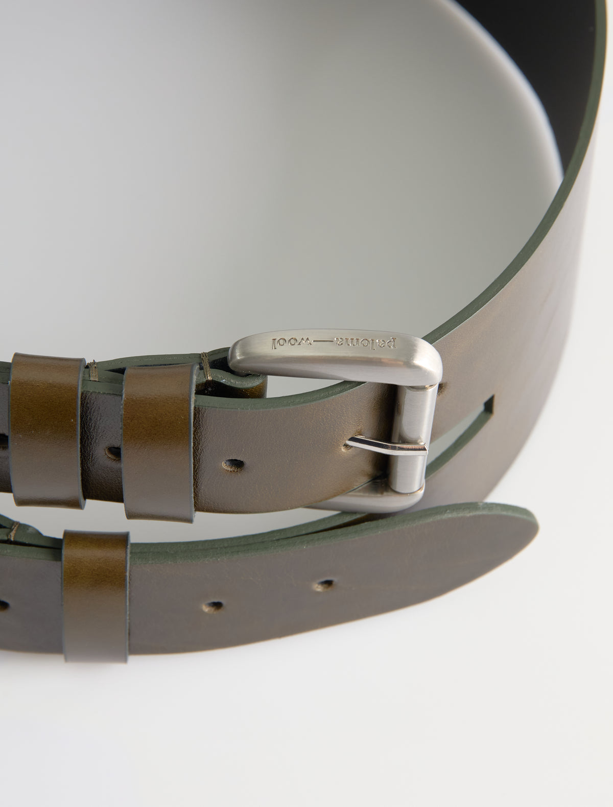 Penelope wide leather belt double buckle system khaki