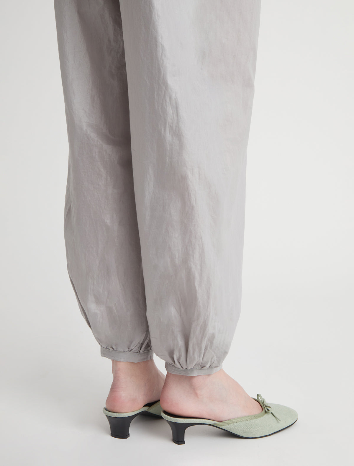 Petra mule canvas small vamp trim detail lace bow aquamarine