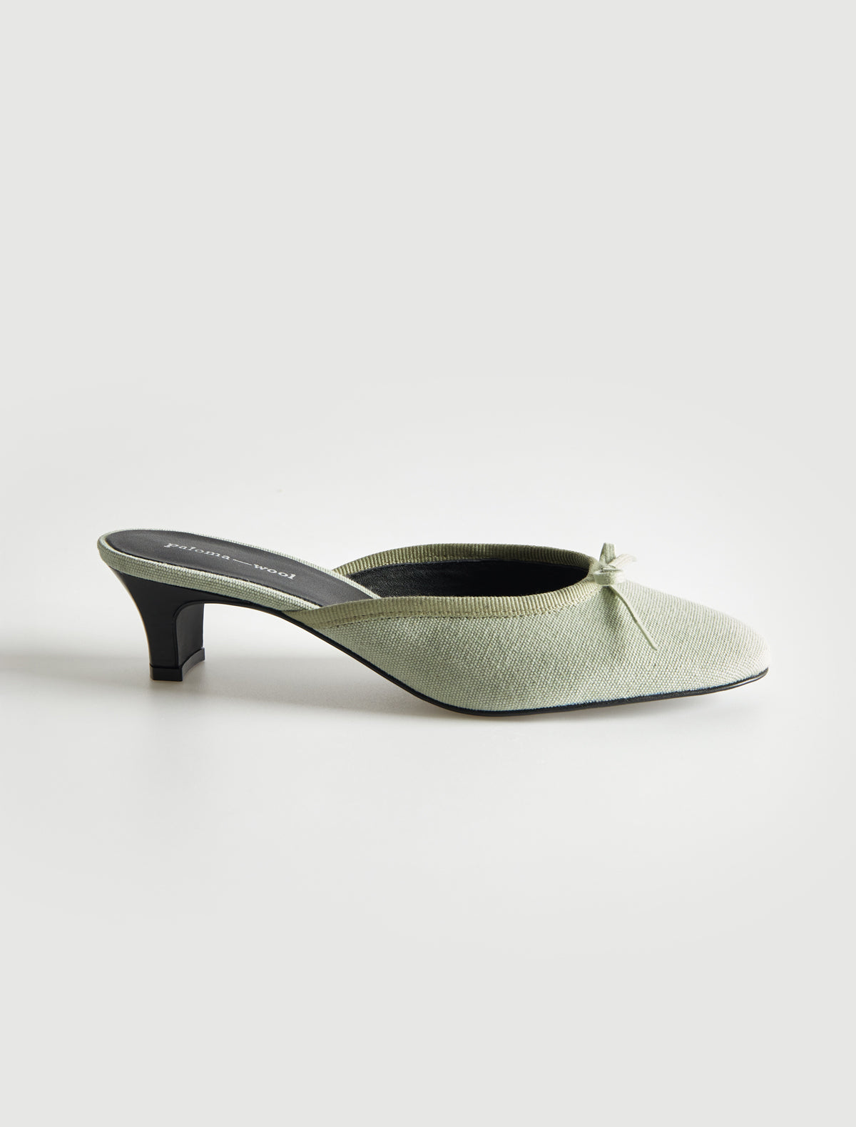Petra mule canvas small vamp trim detail lace bow aquamarine