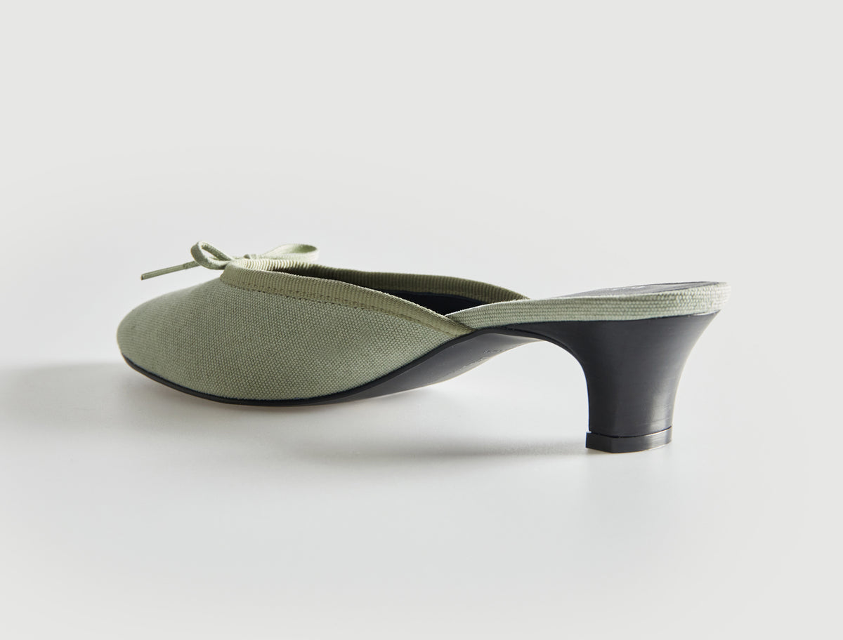Petra mule canvas small vamp trim detail lace bow aquamarine
