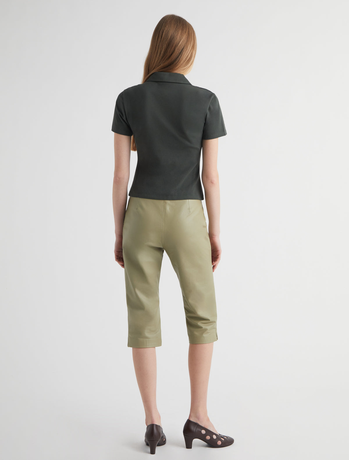 Nico short sleeved asymmetric buttoned top khaki