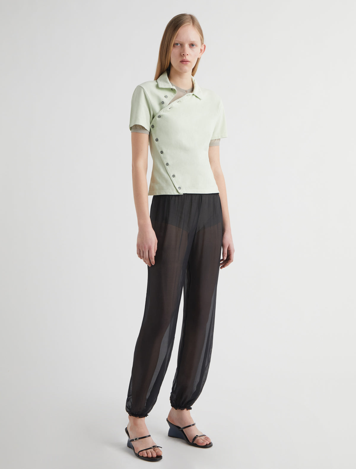Nico short sleeved asymmetric buttoned top green