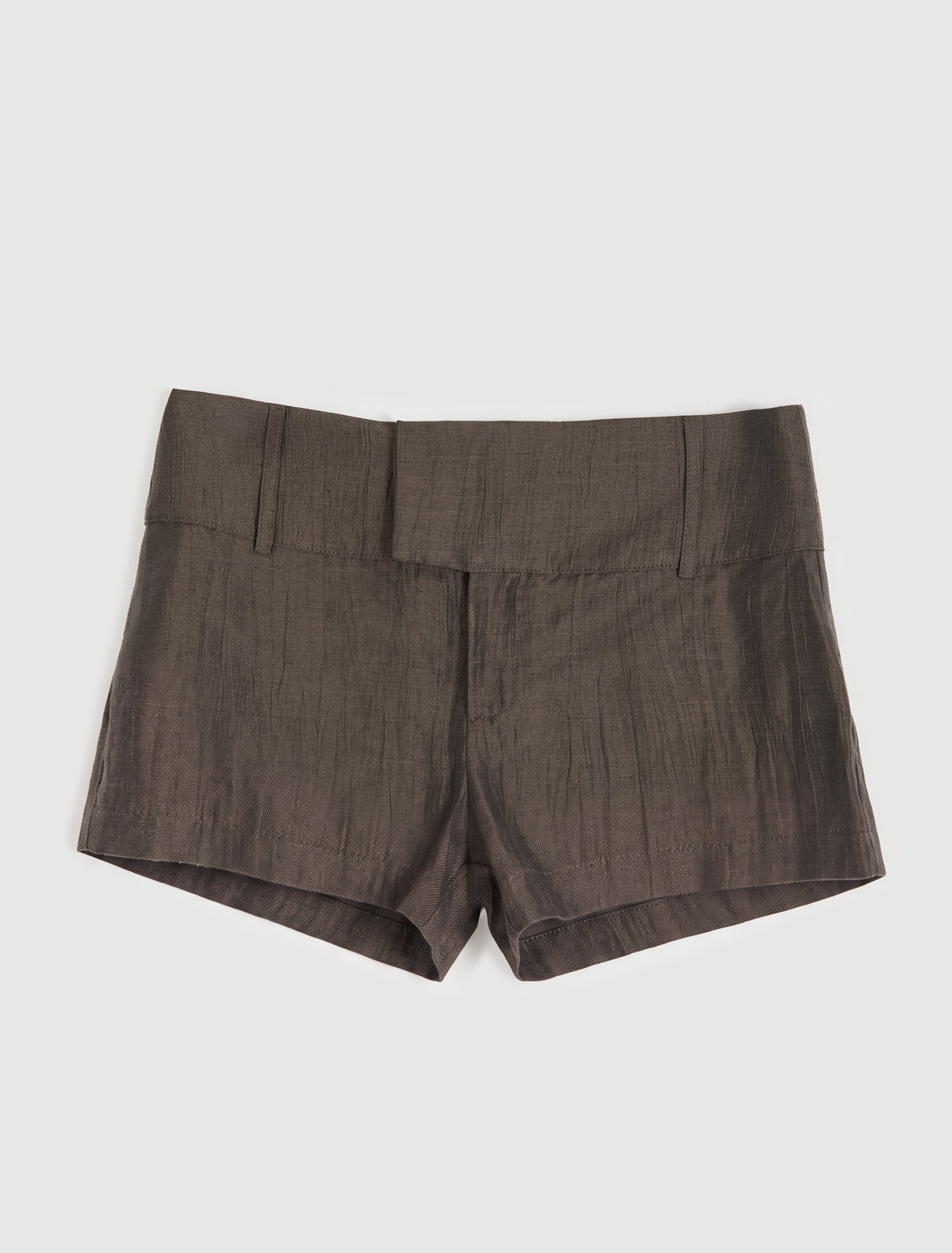Arin shorts wide waistband hook and eye closure long belt loops brown
