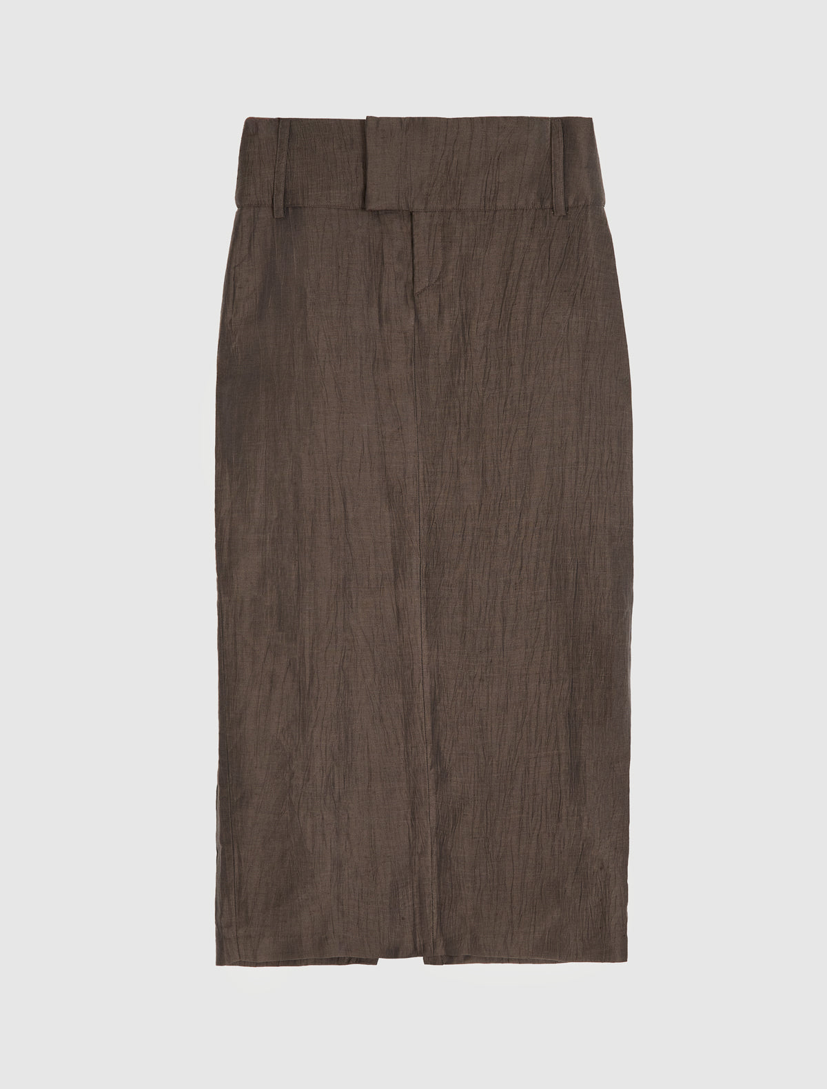 Movi long pencil skirt wide waistband hook and eye closure long belt loops brown