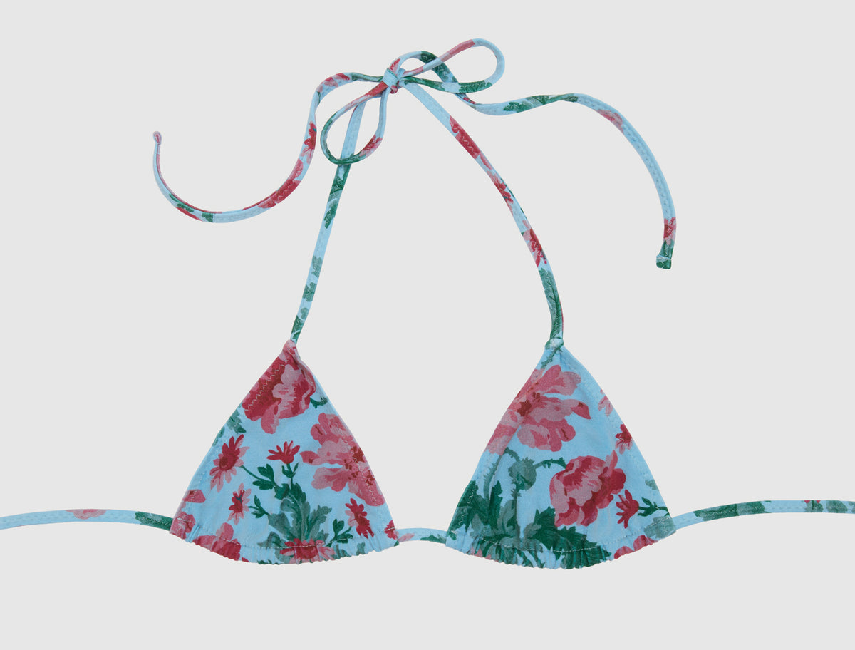 Dido top floral print cotton triangle bikini top adjustable ties