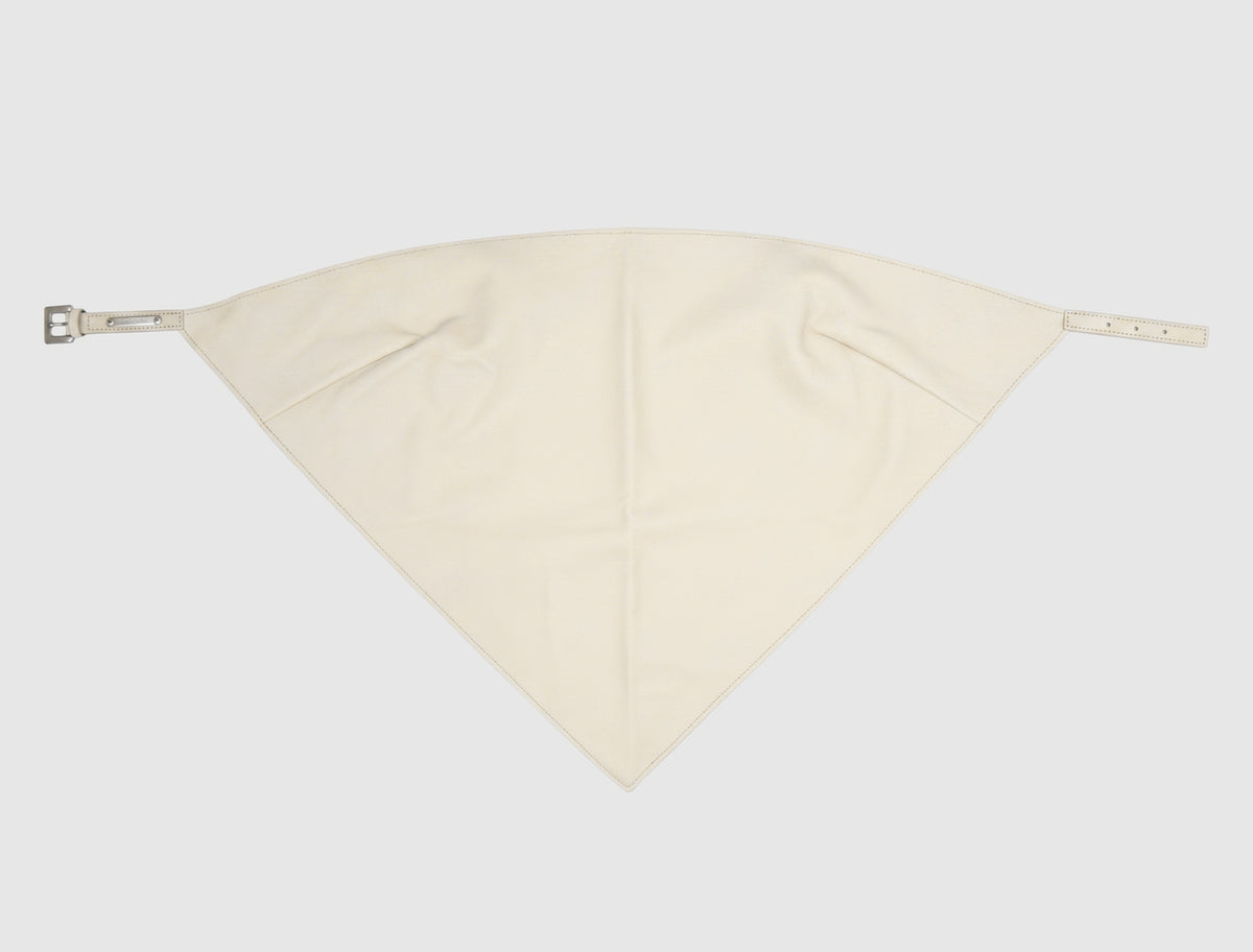 Alba top triangle shaped leather top scarf like silhouette metal buckle closure offwhite