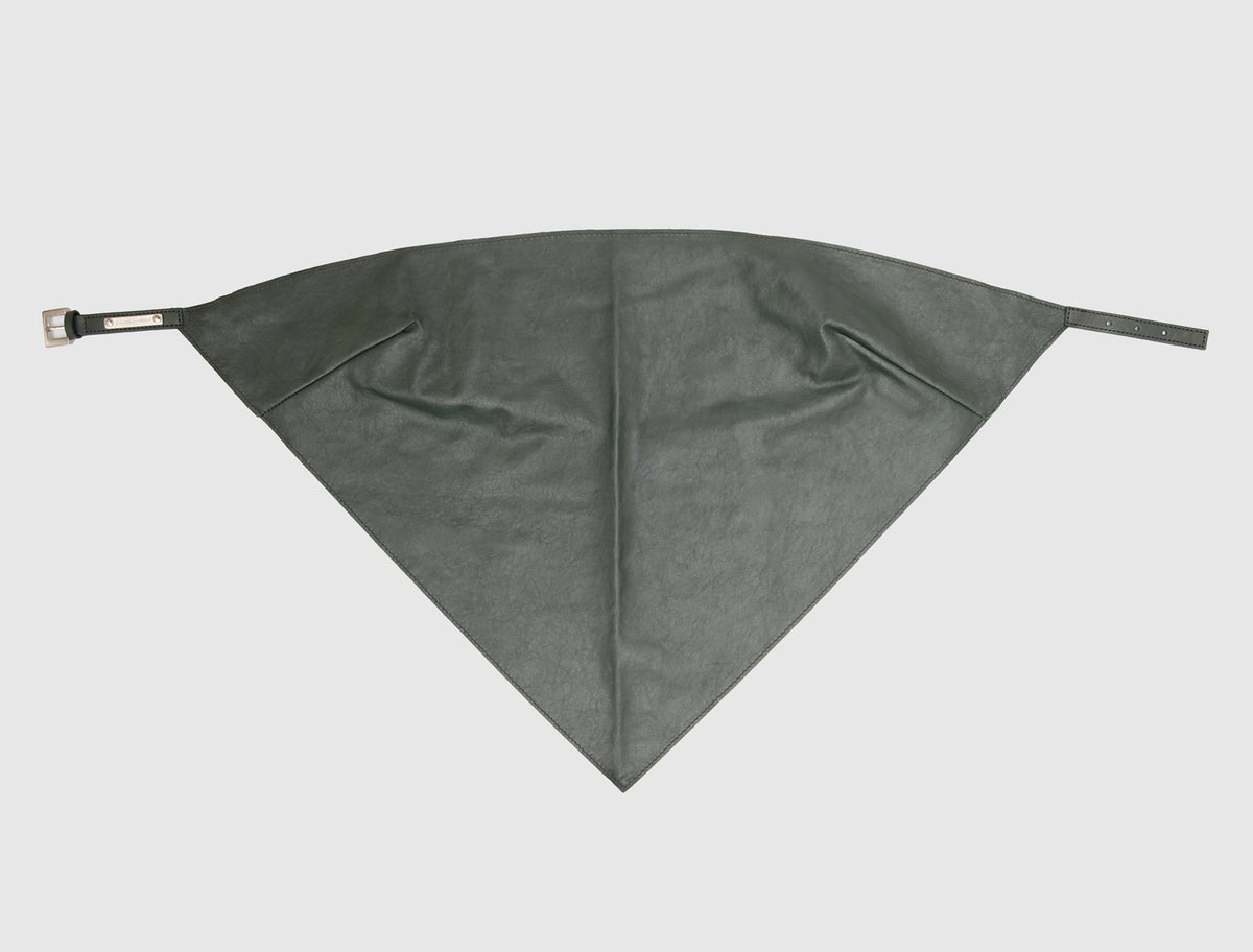 Alba top triangle shaped leather top scarf like silhouette metal buckle closure green