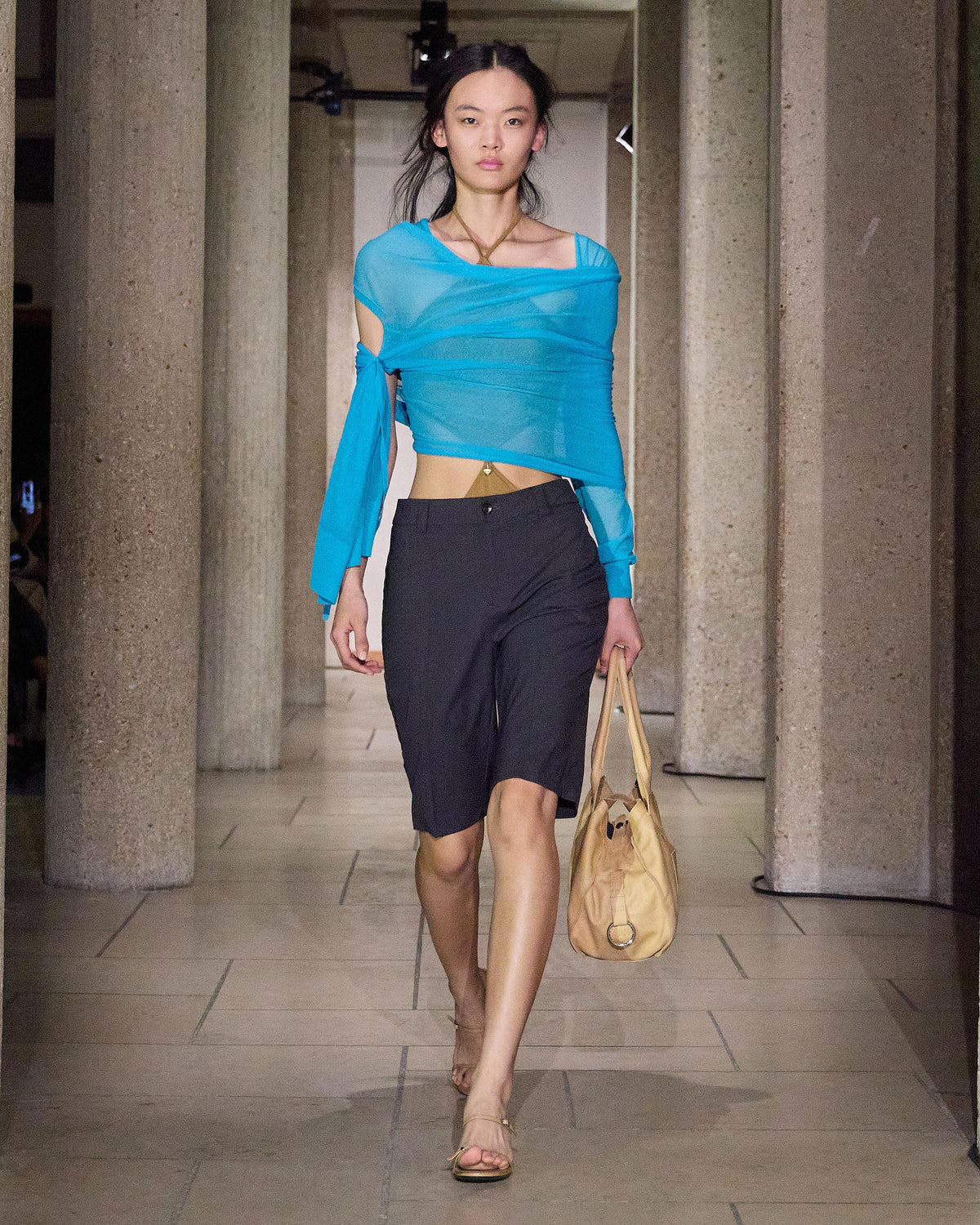 Samira wrap style knit top asymmetric design blue