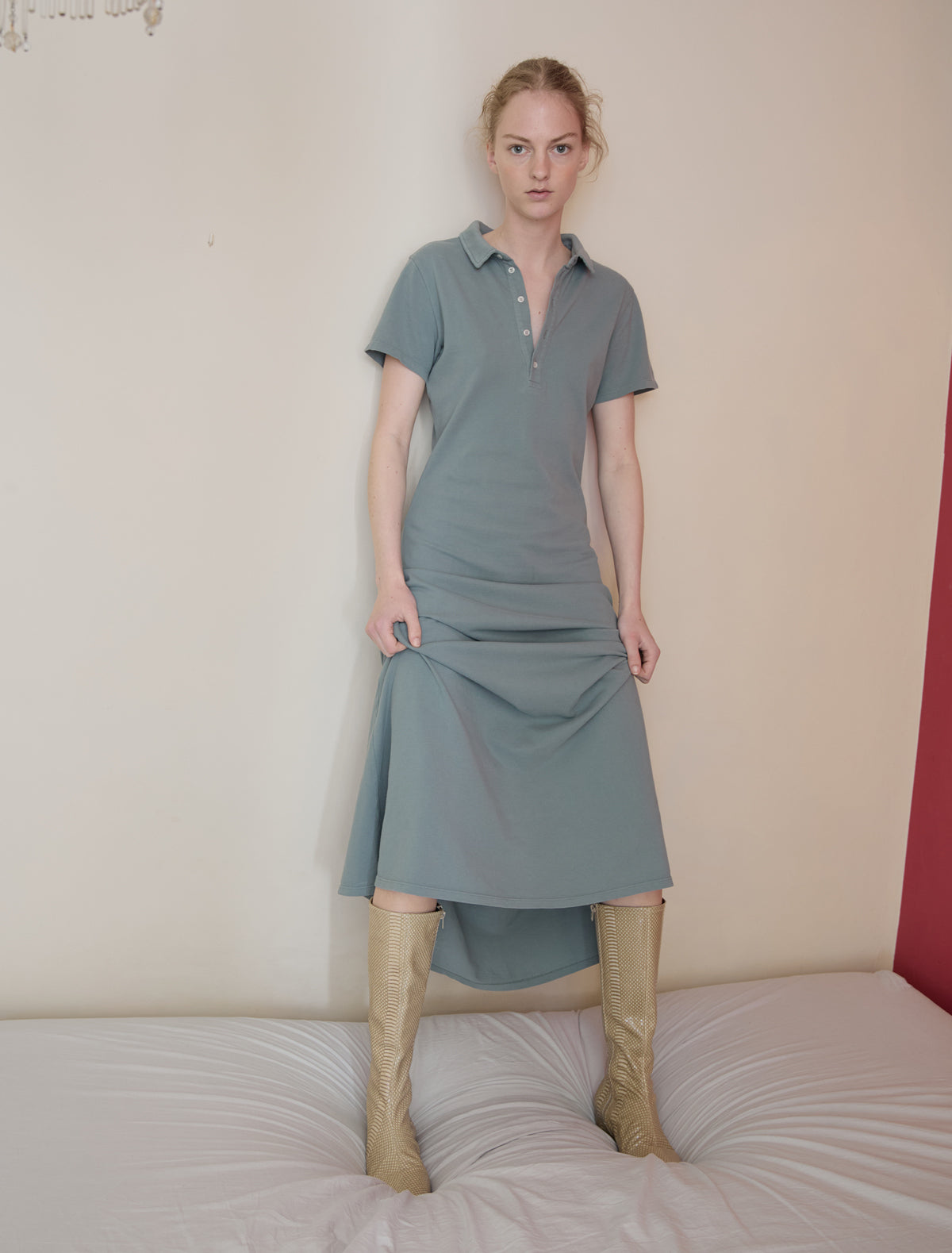Pw polo short sleeve long dress pique polo fabric
