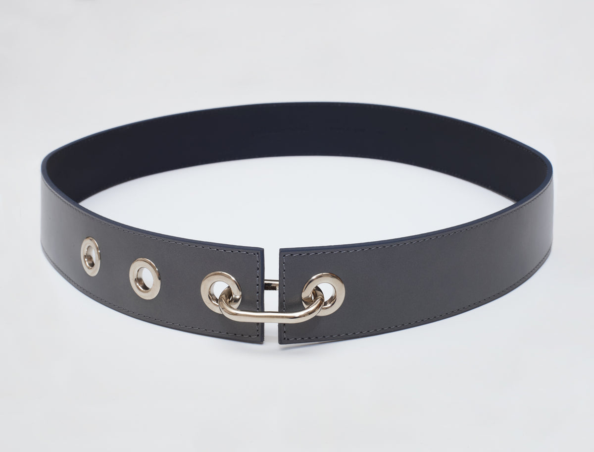 Hoop adjustable belt nickel metal eyelets carabiner greyishblue