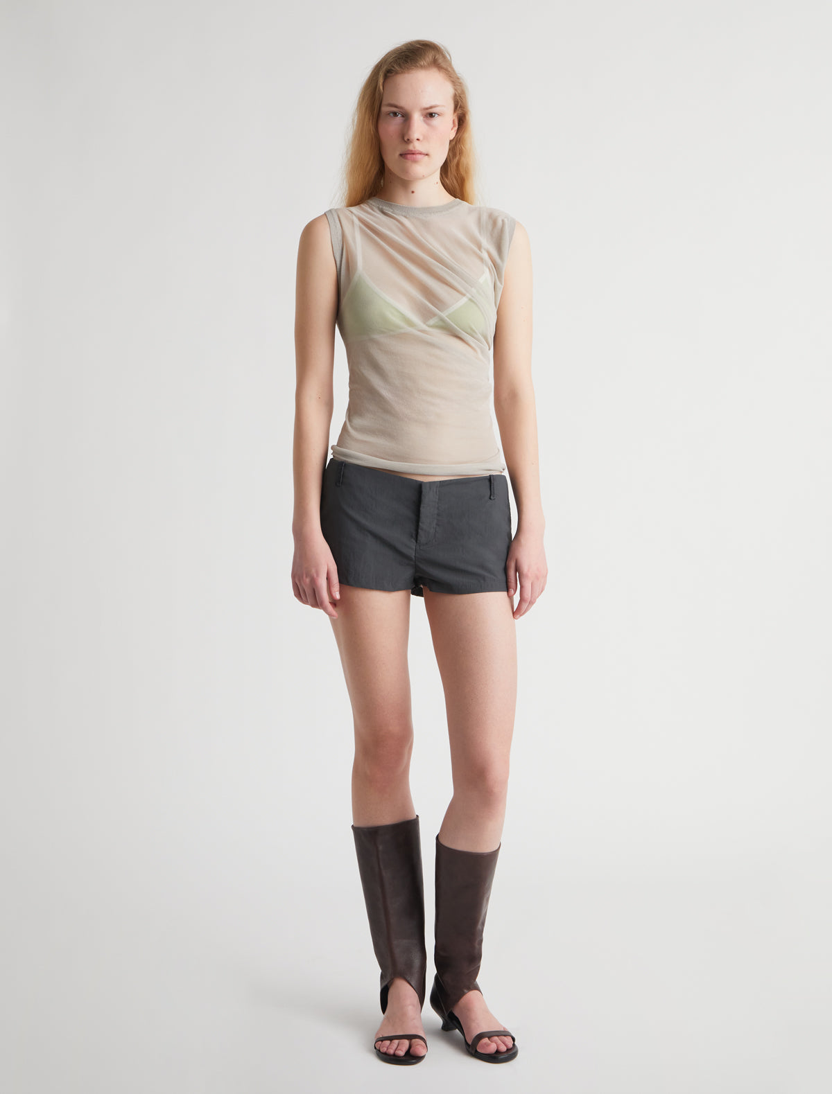 Raven ii asymmetrical knit top draped detailing beige