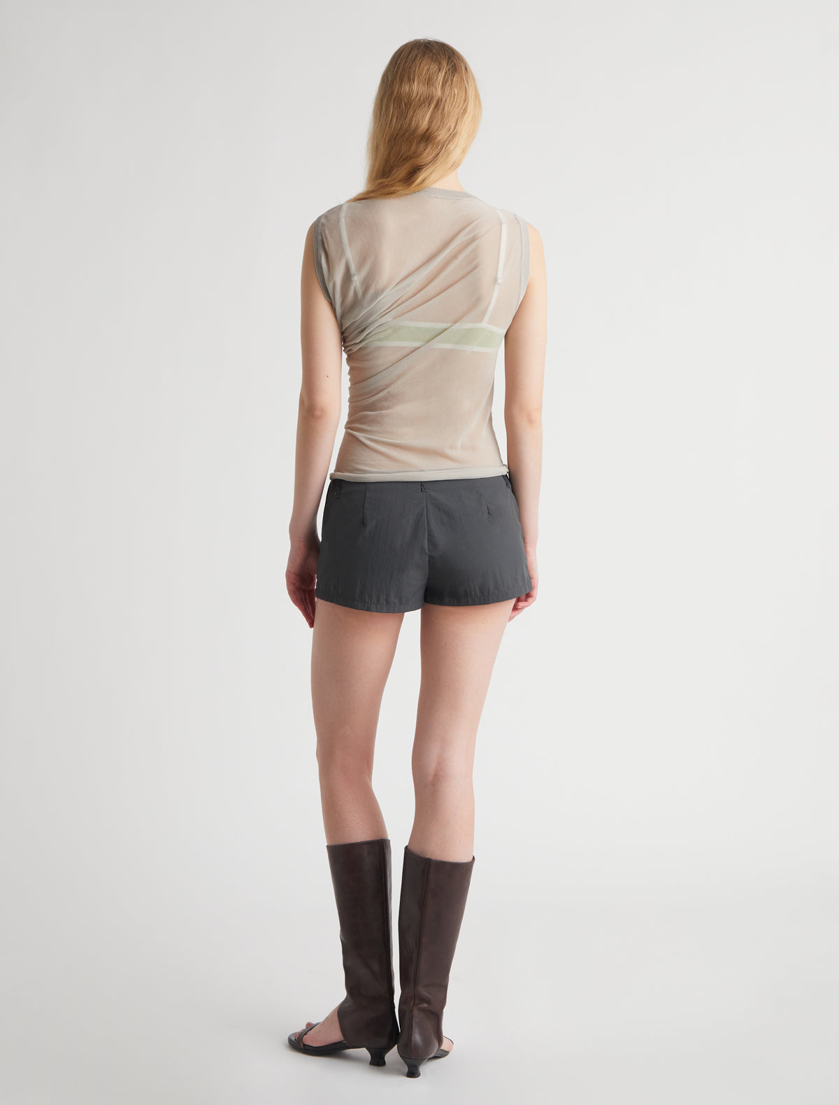 Raven ii asymmetrical knit top draped detailing beige