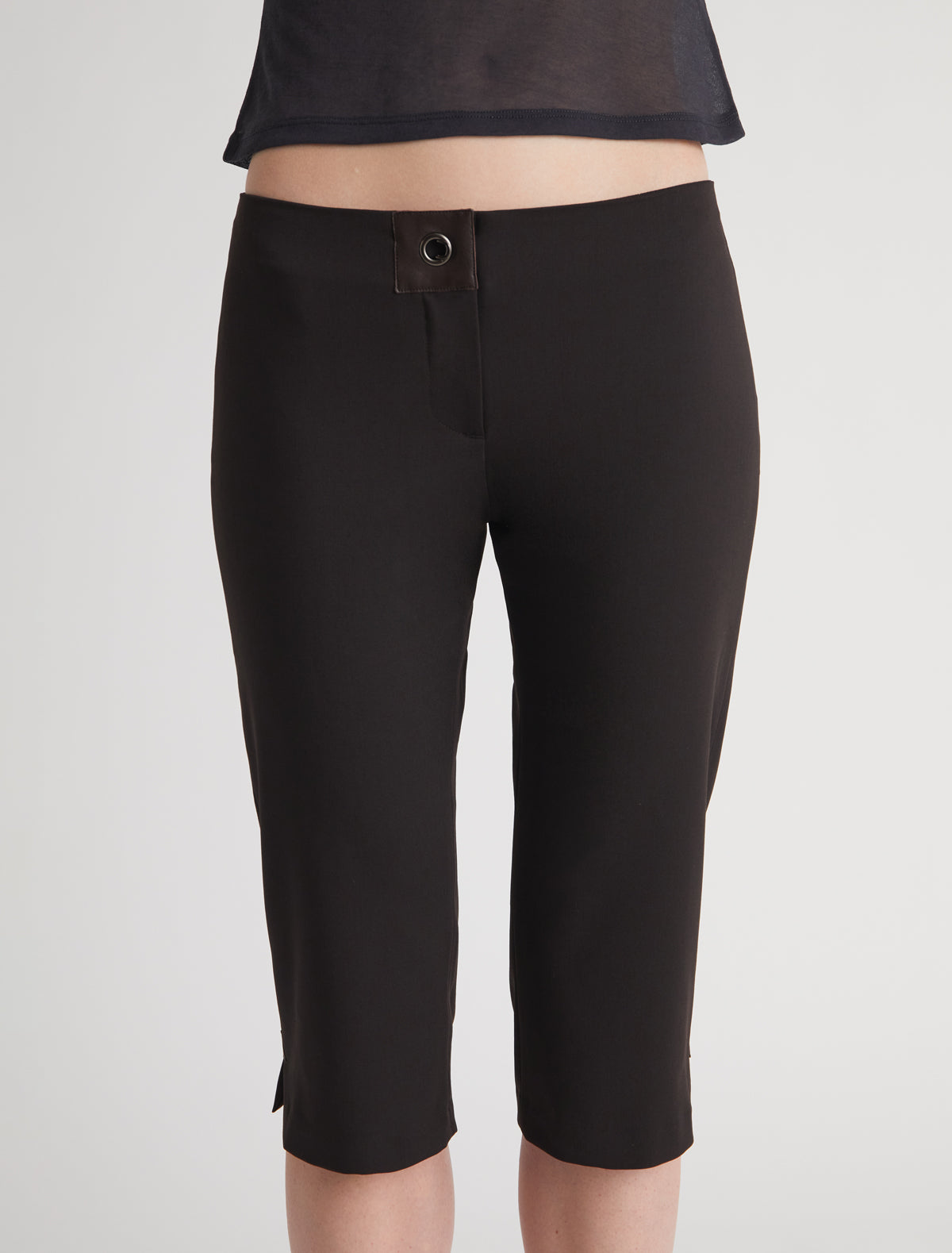 Salin fitted capri trousers side slits leather detailing