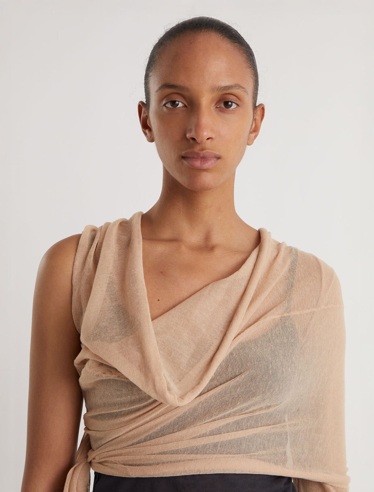 Samira wrap style knit top asymmetric design beige