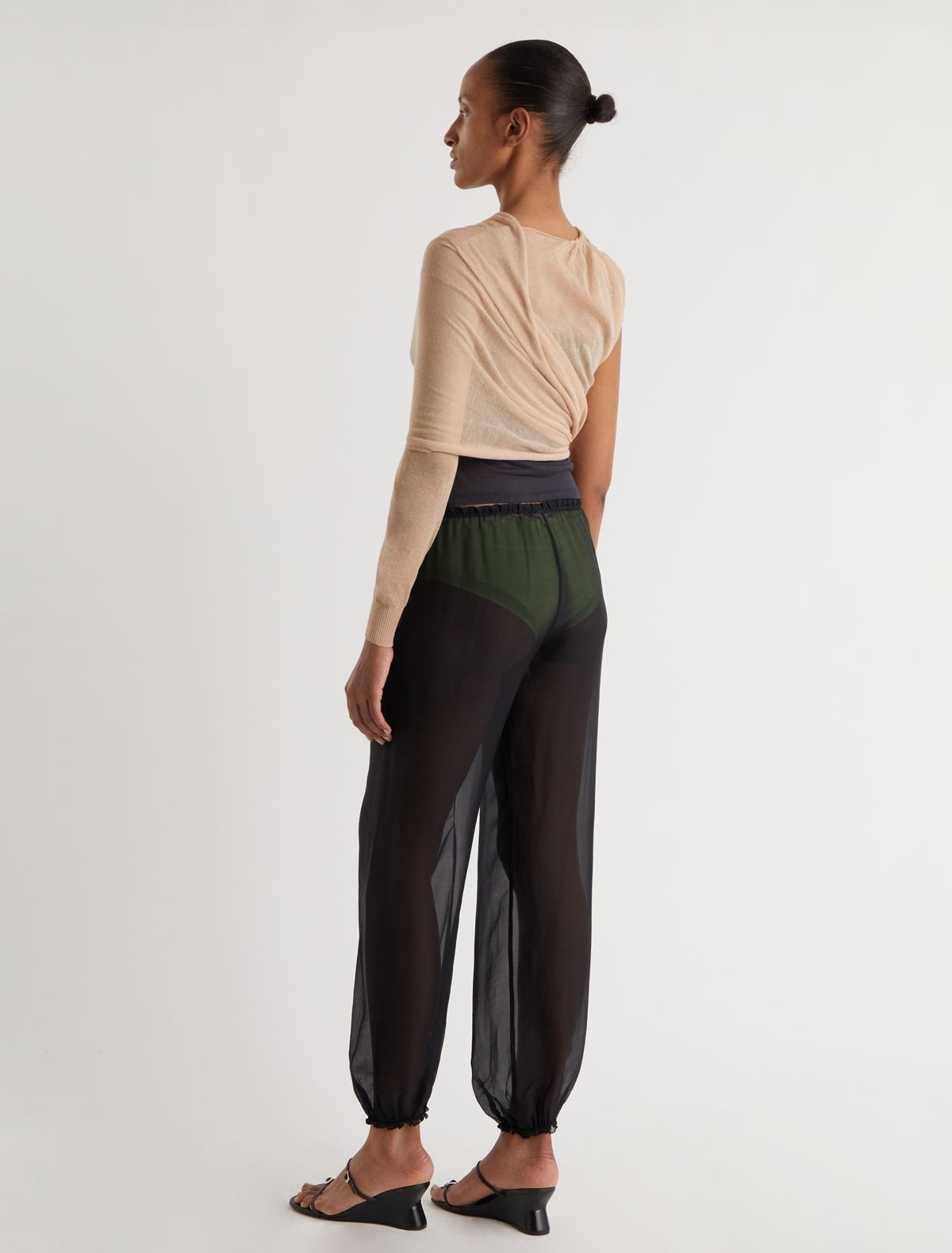 Samira wrap style knit top asymmetric design beige
