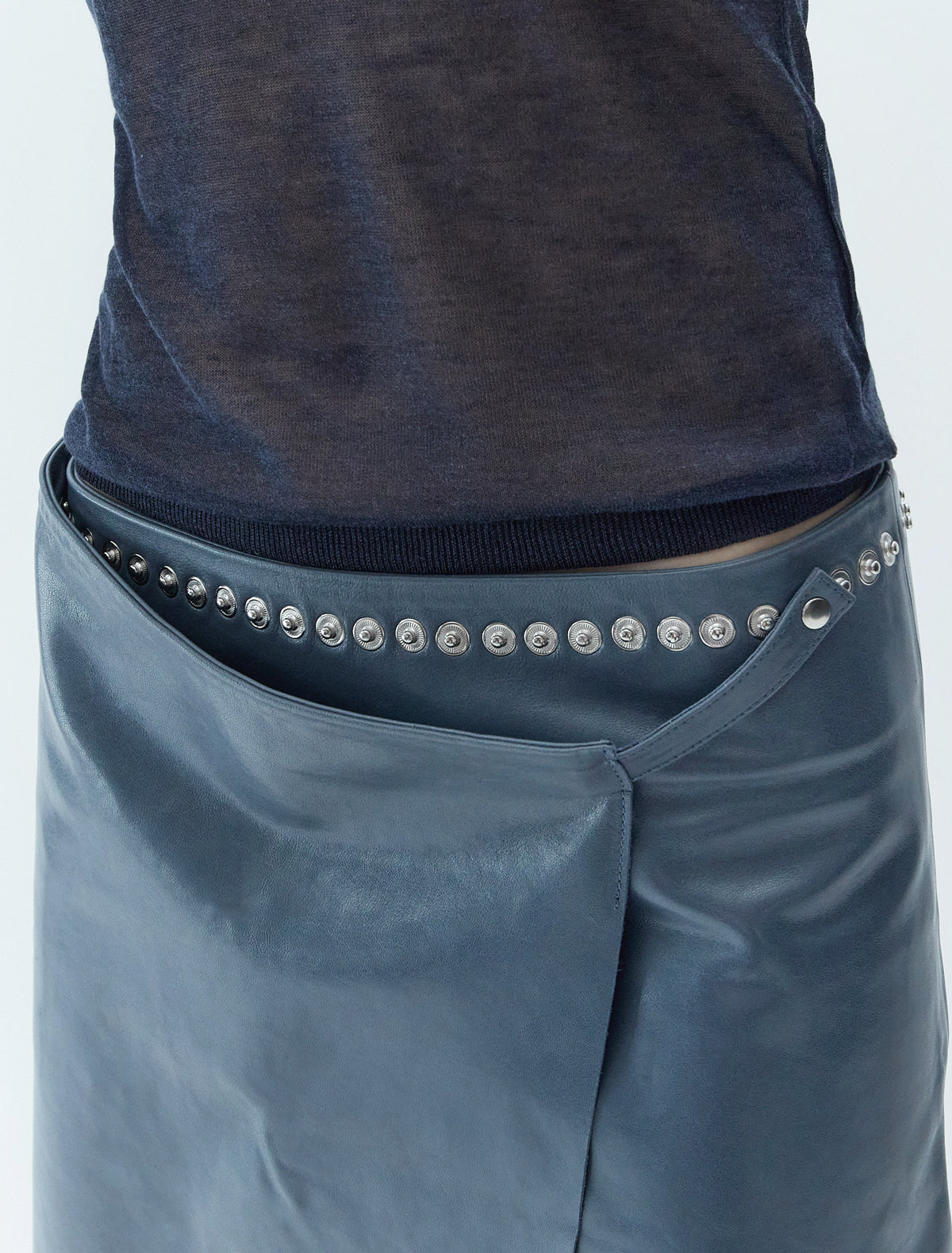 Sandi leather skirt waistband snaps blue