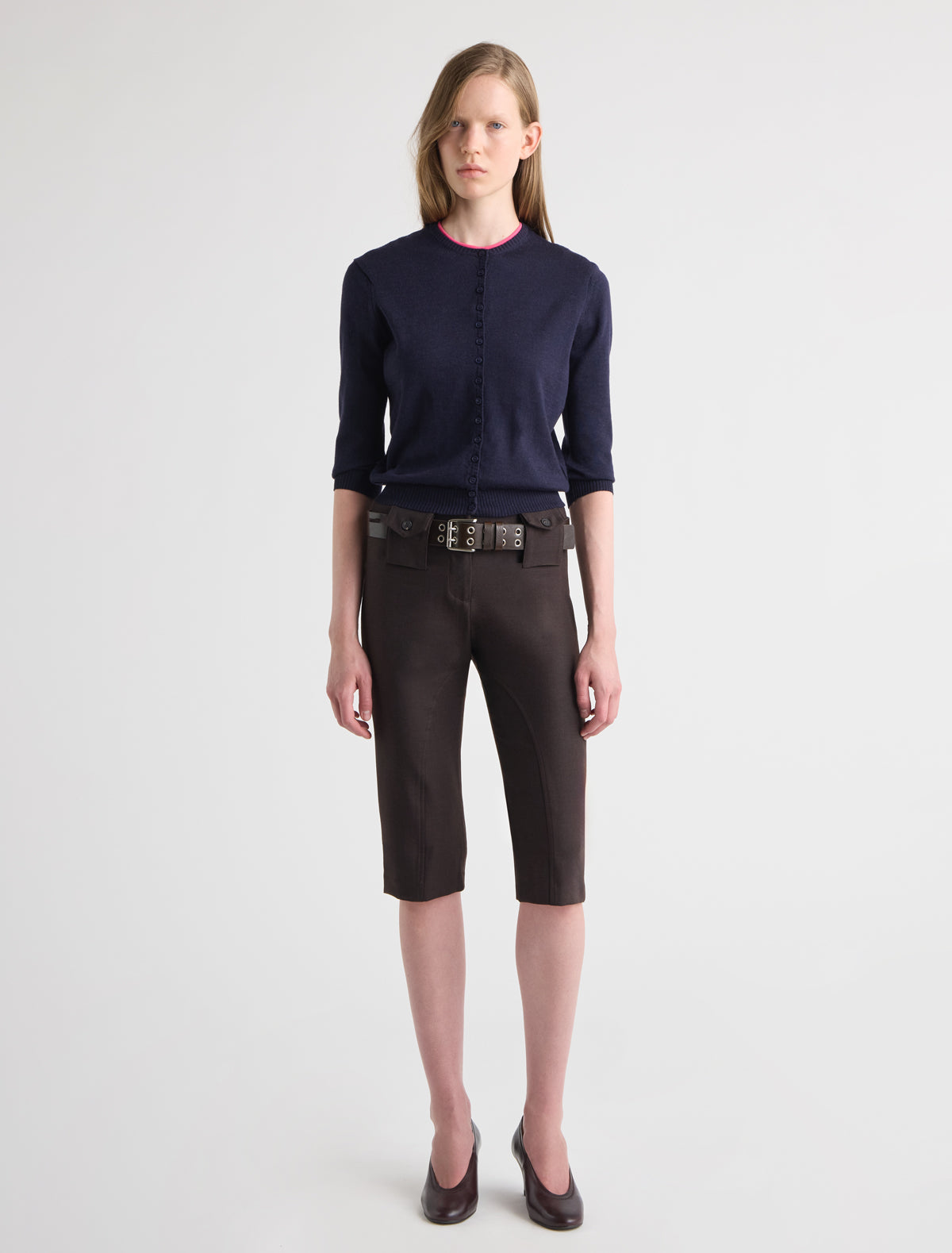 Selva capri tailored trousers belt loop style pockets wine