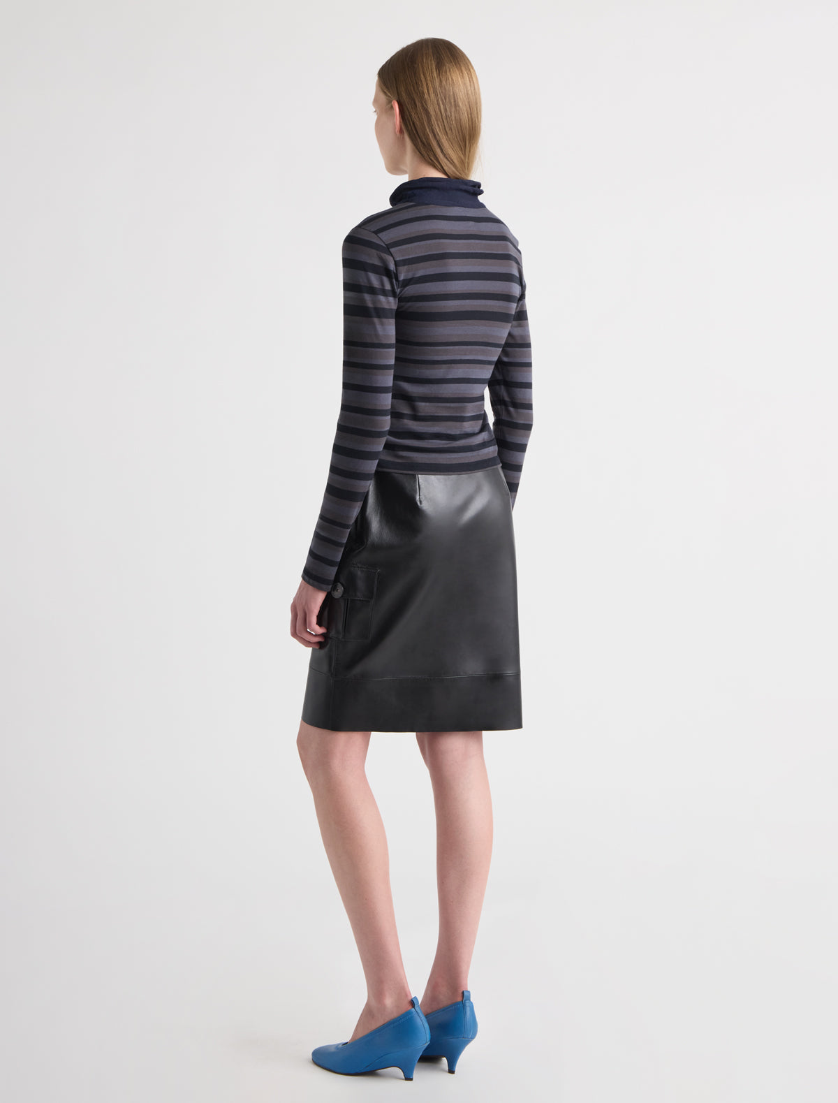 Sena striped long sleeve cotton top high knitted collar