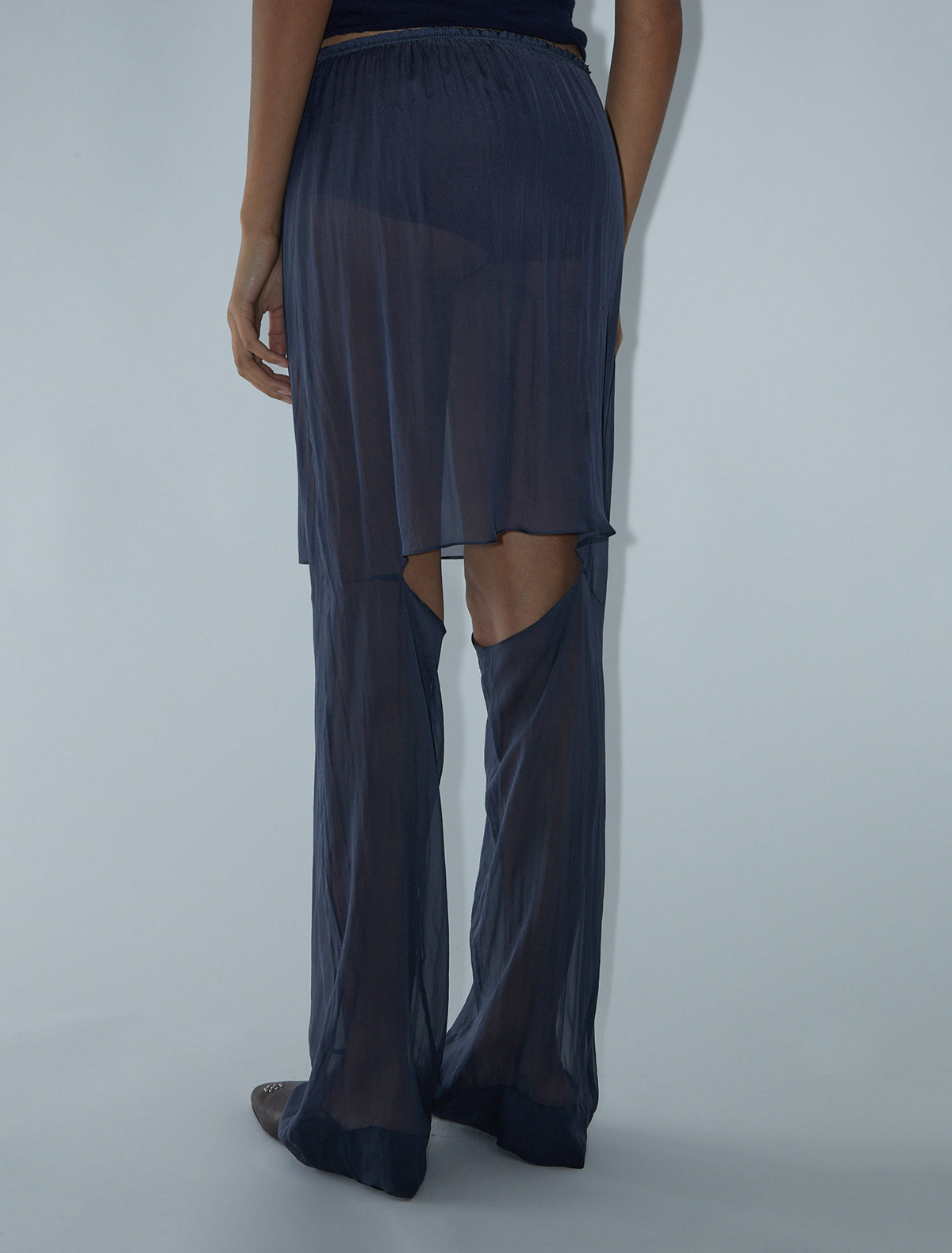 Silk simonetta flowy silk skirt hem opening pants navy
