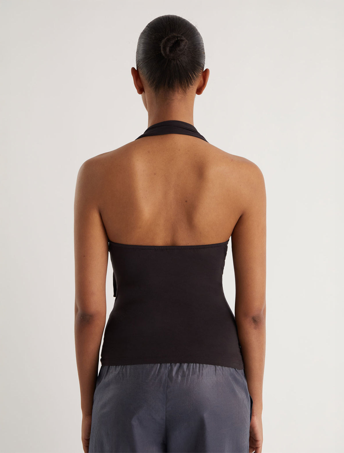 Simulet halter top patch detail eyelet adjustable strap brown