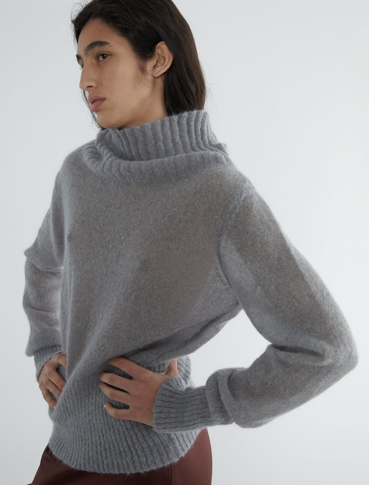Sofre high neck ribed sweater lightgrey