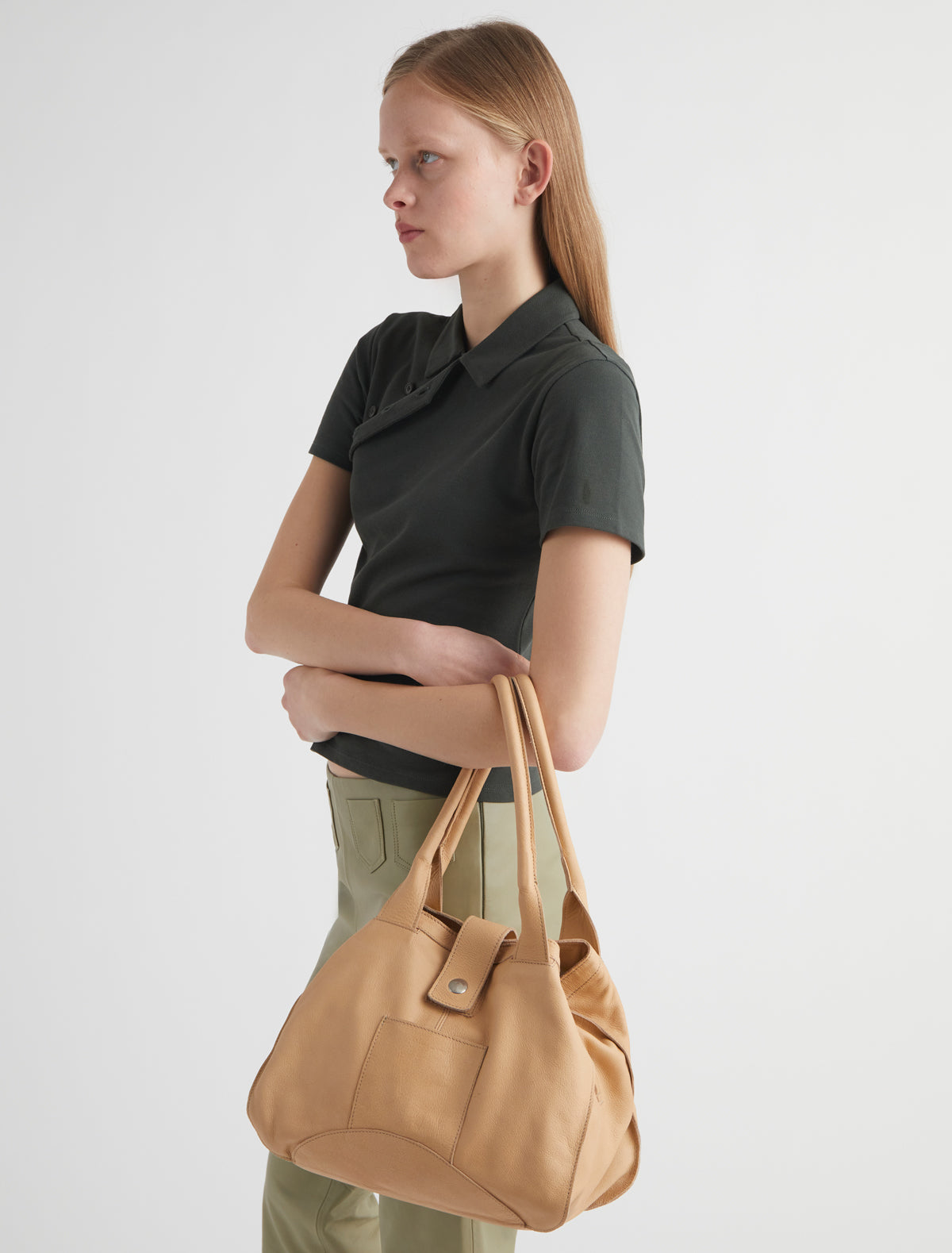 Guida small square tote handbag small pocket ocher