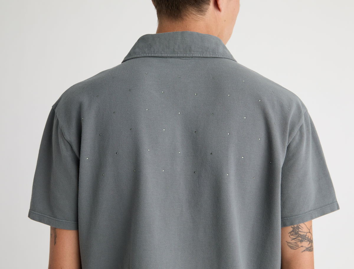 Strip short sleeve pique polo strass detailing upper body lightkhaki