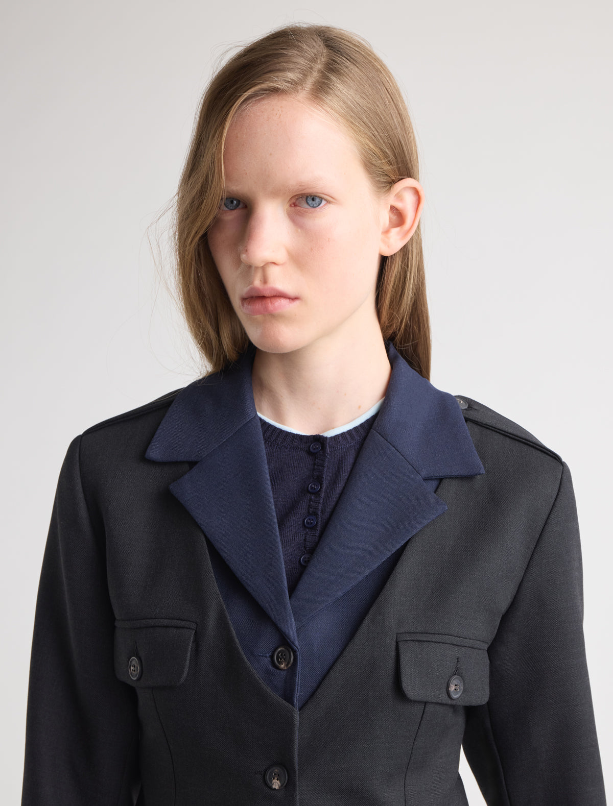 Suavin two tone blazer layered two piece effect grey