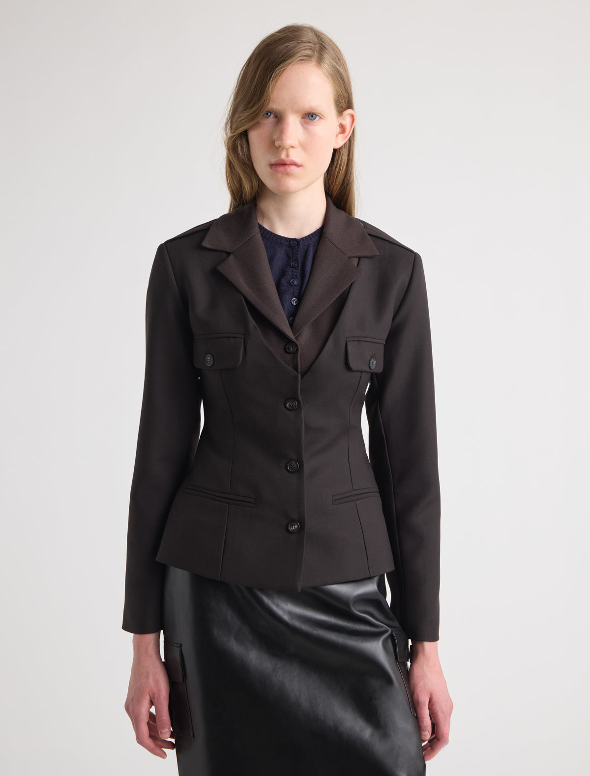 Suavin two tone blazer layered two piece effect brown