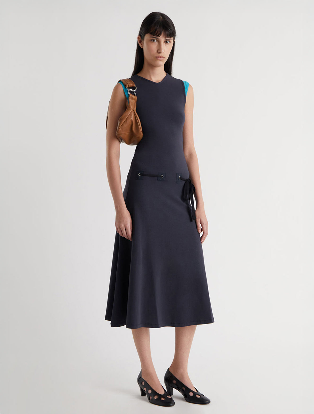 Suni dress fabric patch details hips eyelets blue