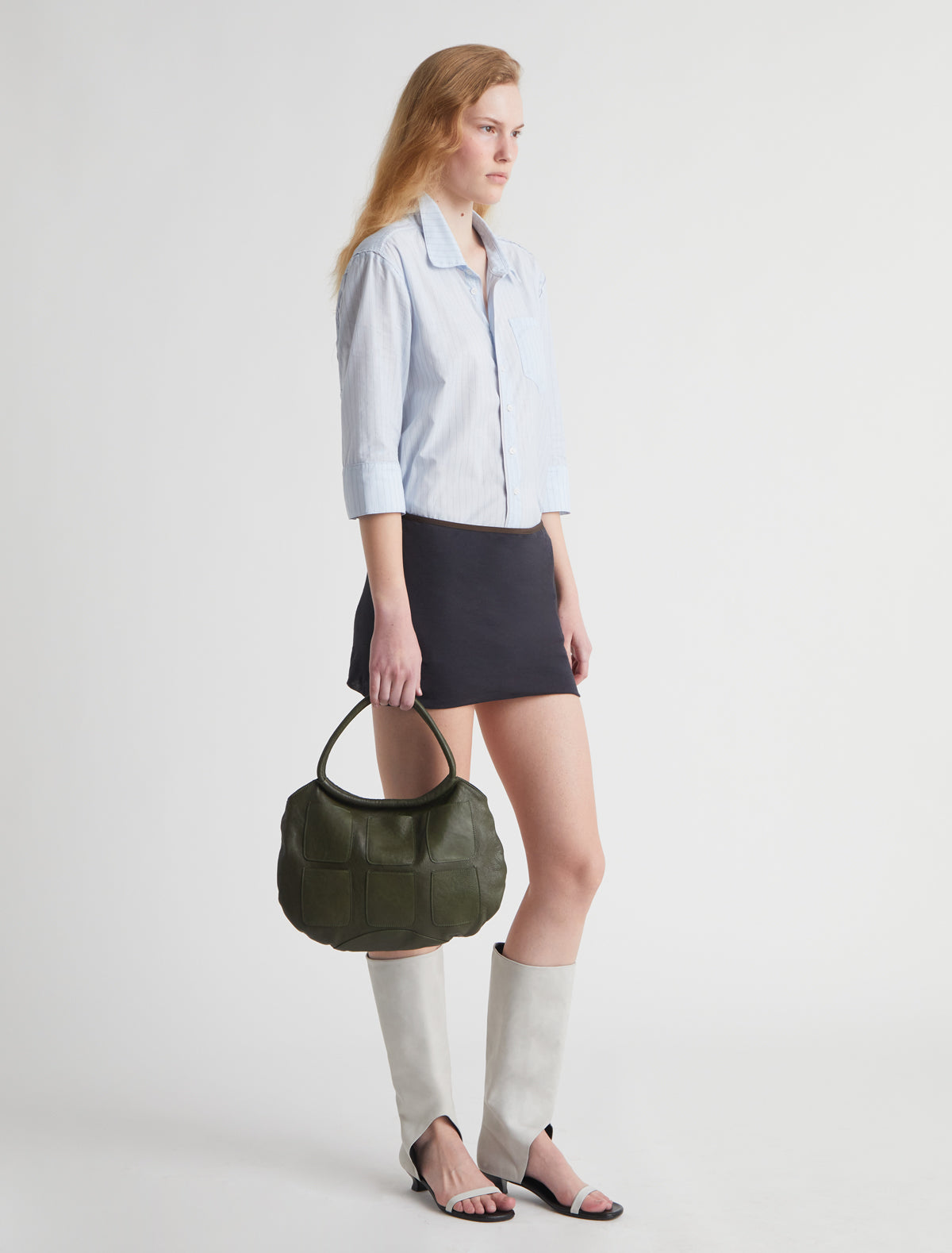 Tina mini skirt contrast ribbon trim detail waistband darkgrey