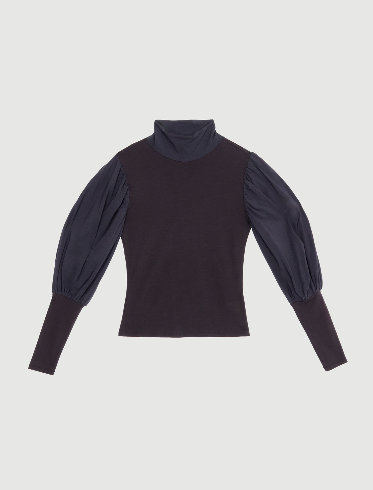 Bosk high neck long sleeve top puff sleeves small pleats shoulders