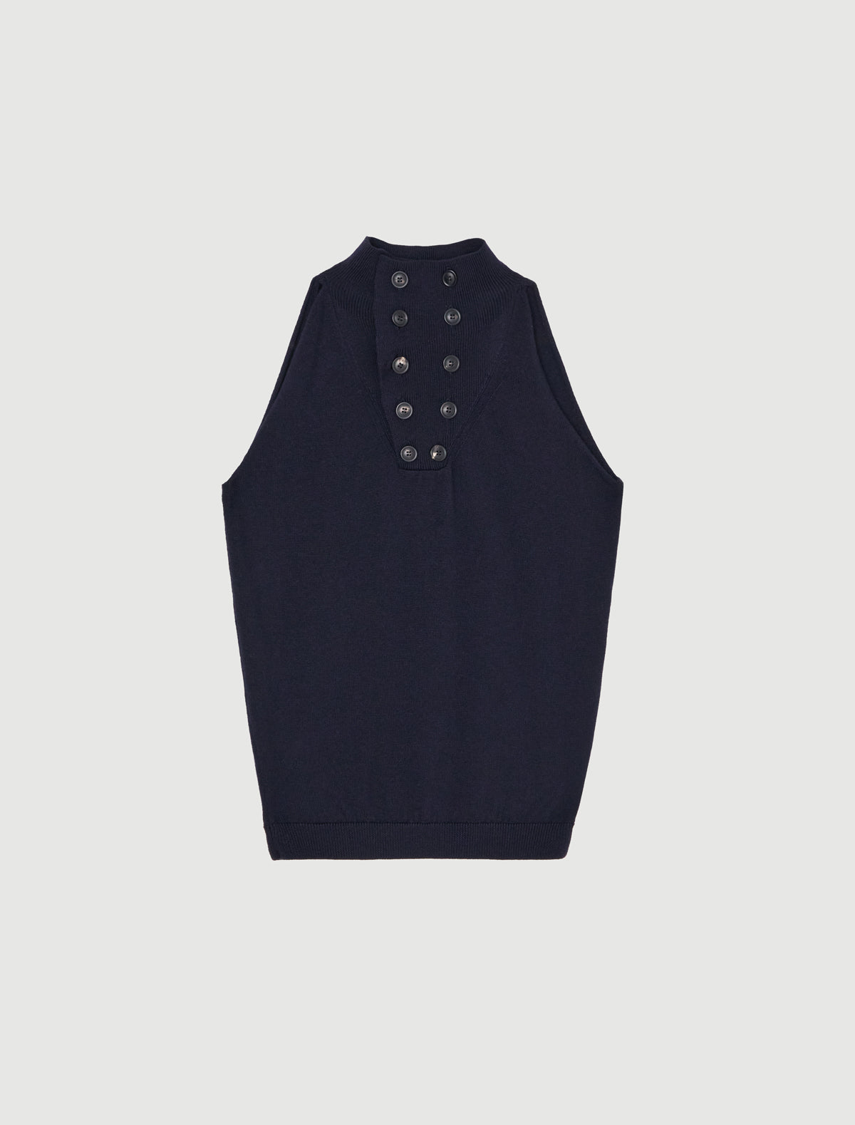 Cala sleeveless high neck knit top button detailing navy