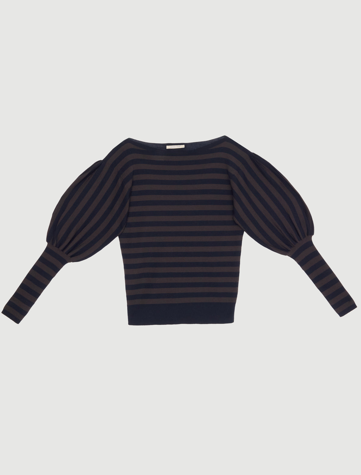 Marmol striped knitted top puff sleeves pleated detailing shoulders navy