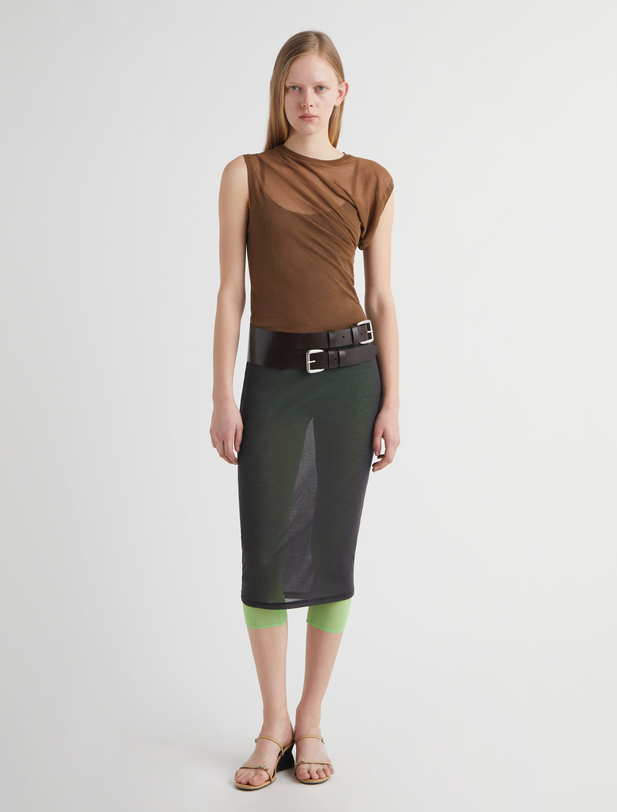 Raven ii asymmetrical knit top draped detailing brown