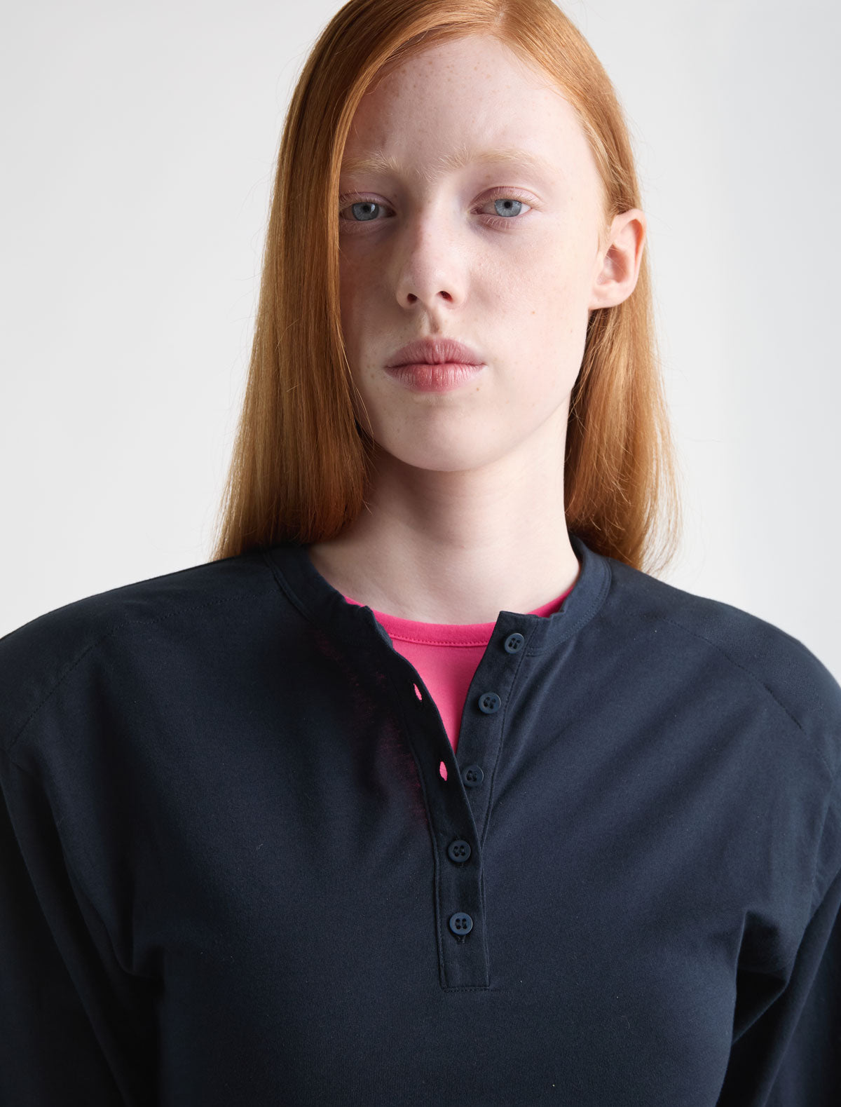 Ryno long sleeve top henley neckline shoulder pads navy