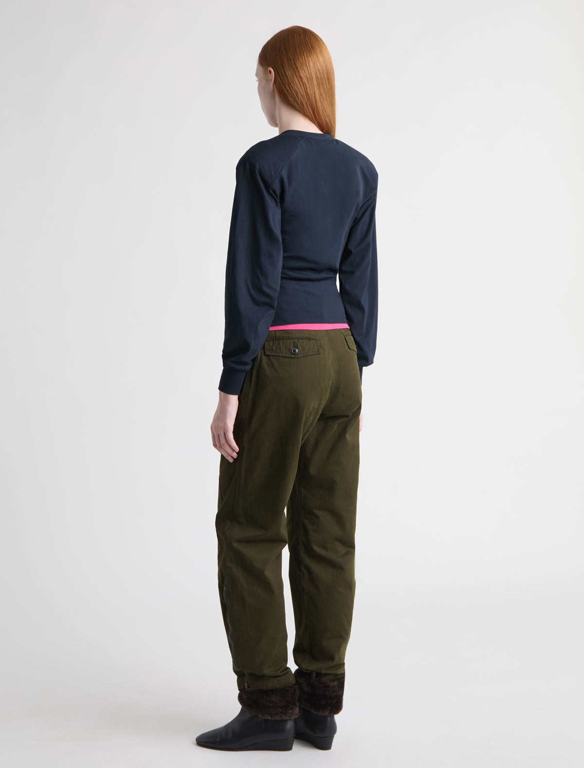 Ryno long sleeve top henley neckline shoulder pads navy