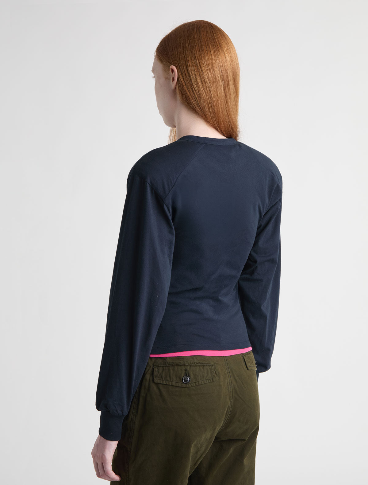 Ryno long sleeve top henley neckline shoulder pads navy