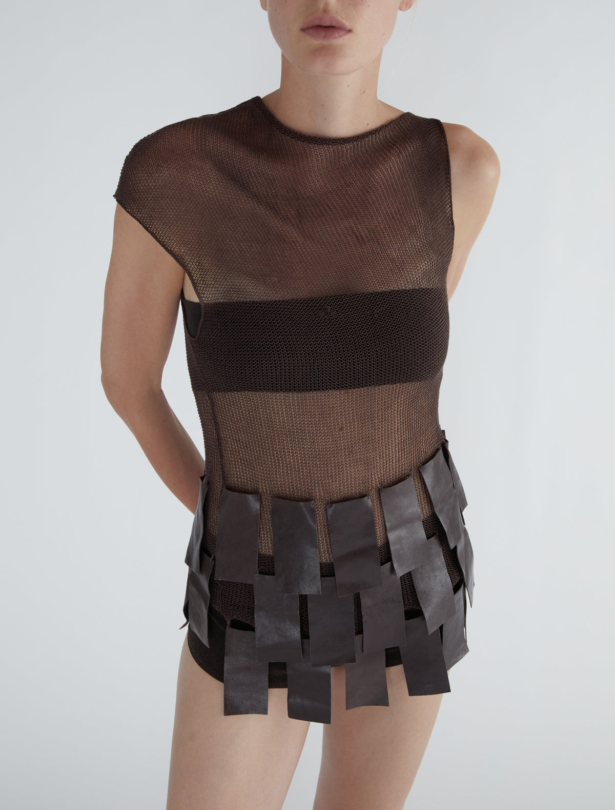 Stroke fitted bandeau top brown