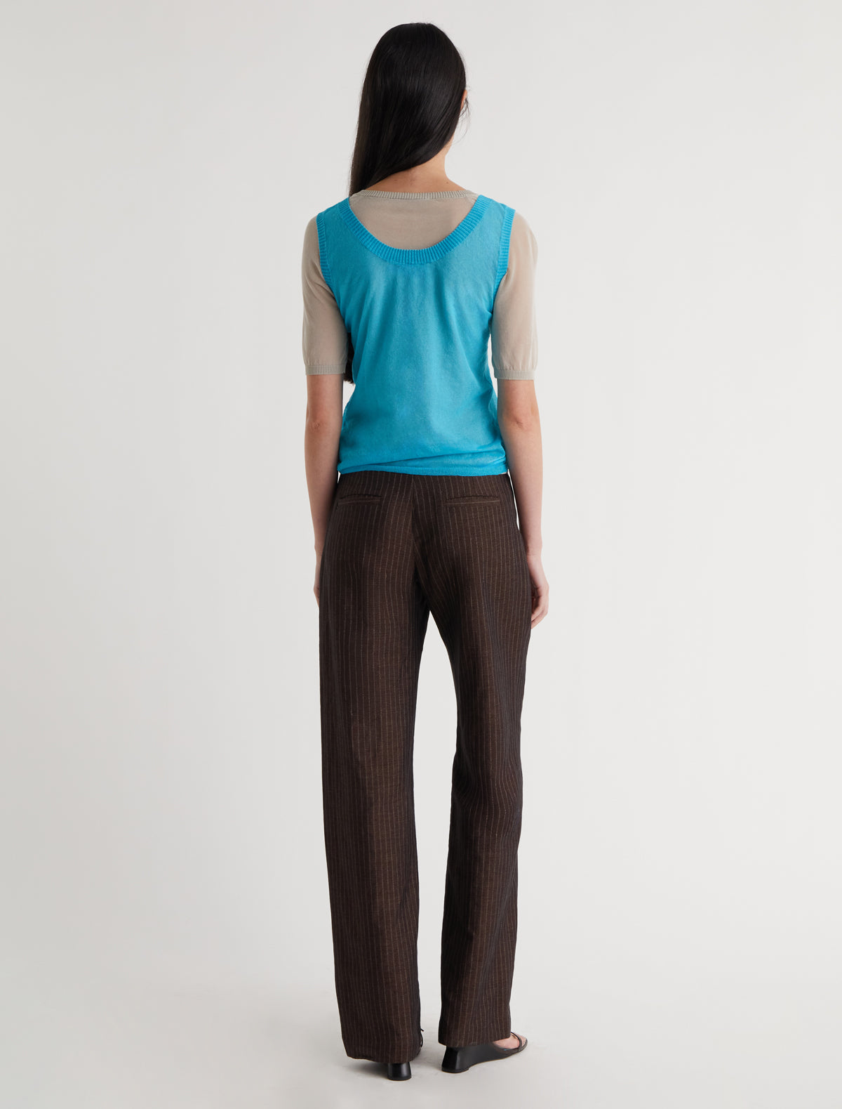 Velata sleeveless top front placket detail blue