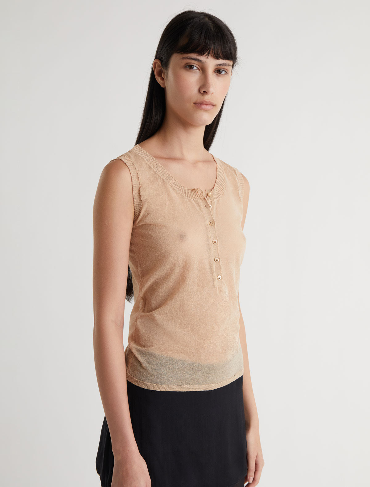 Velata sleeveless top front placket detail beige