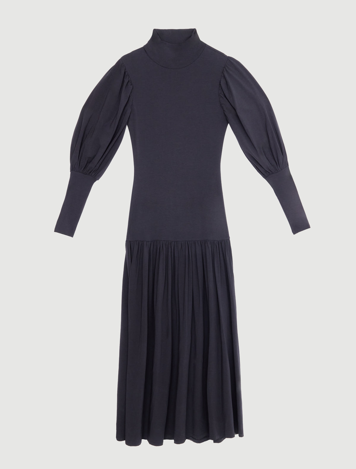 Gamool long high neck dress long puff sleeves