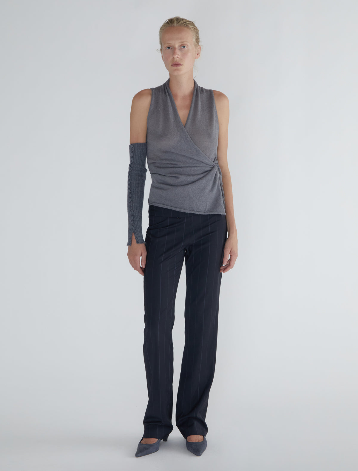 Saba pinstripe low rise pants opened detail blue