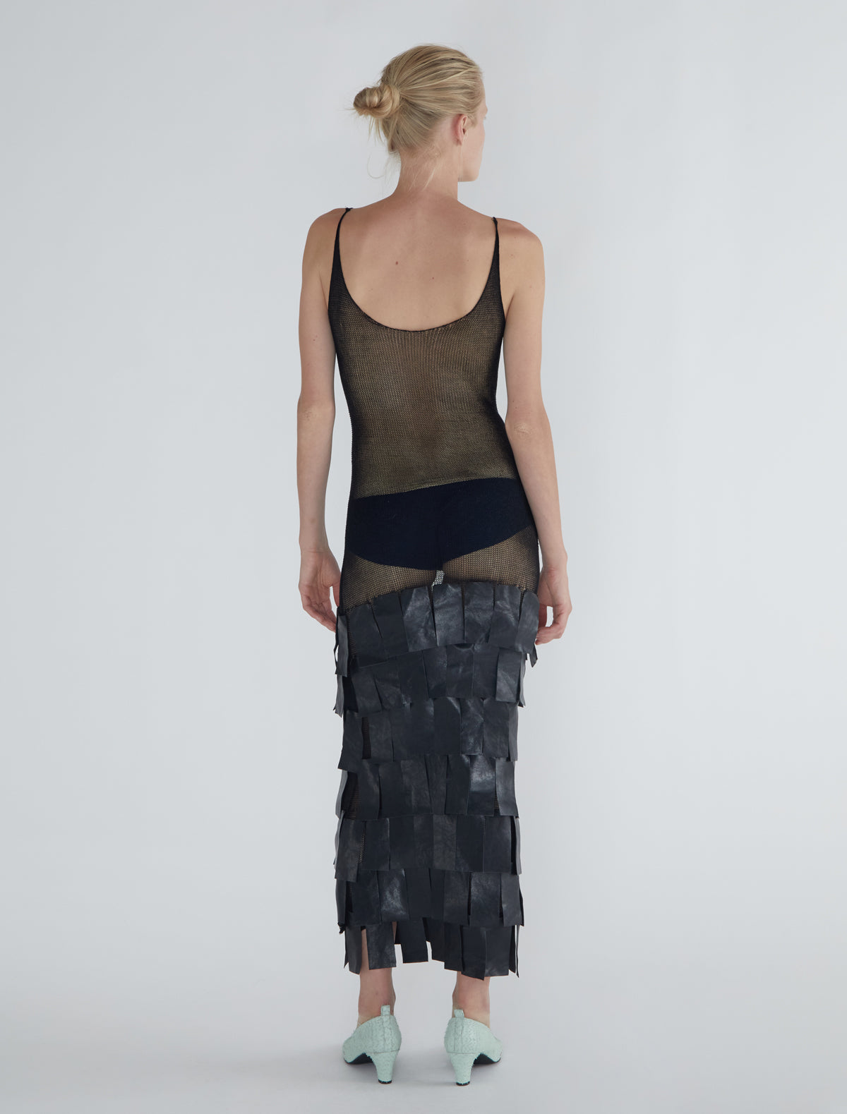 Juana 0001 strappy knit dress fringe like leather patches