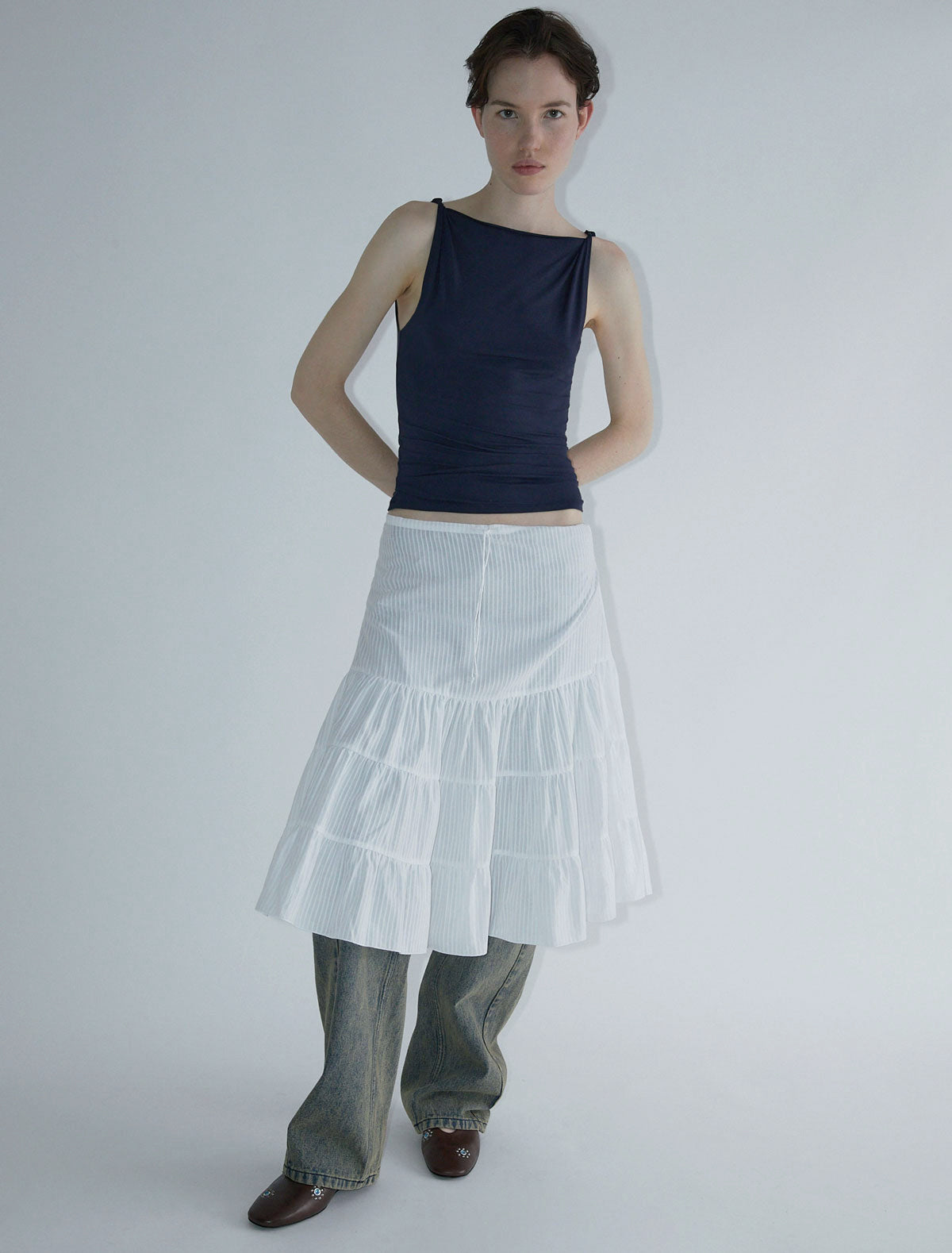 Simp sleeveless top twisted shoulder details navy