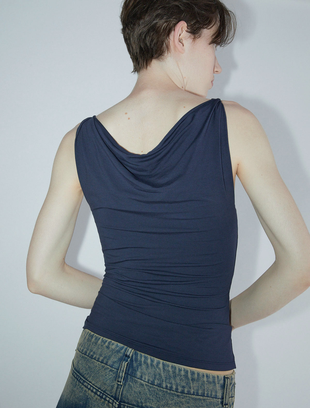 Simp sleeveless top twisted shoulder details navy