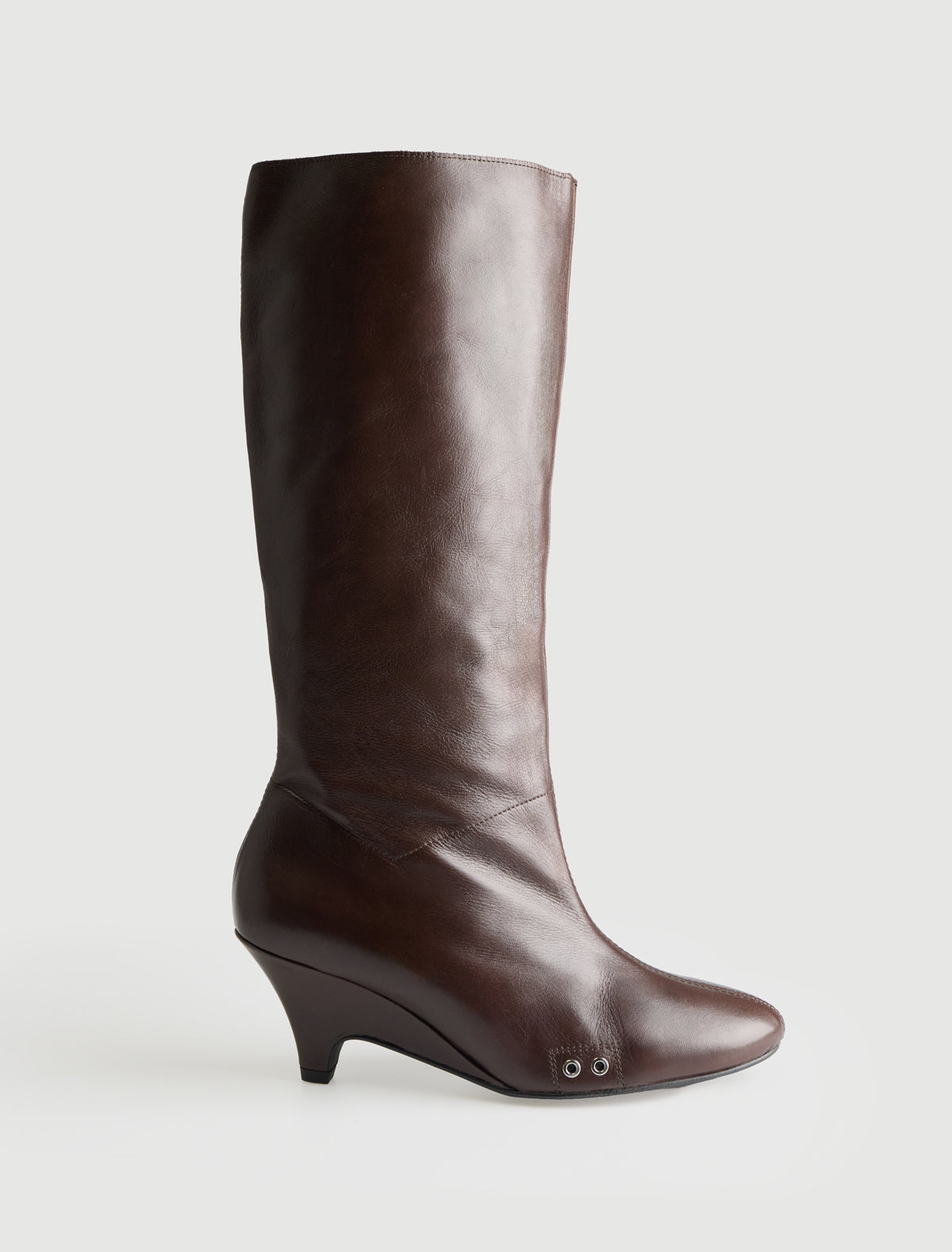 Joelia boot shaped wedge leather boot metal vent detailing brown