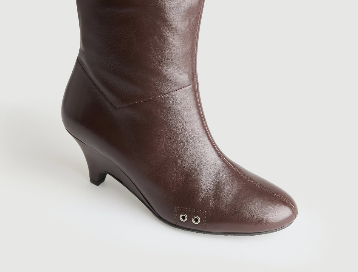 Joelia boot shaped wedge leather boot metal vent detailing brown