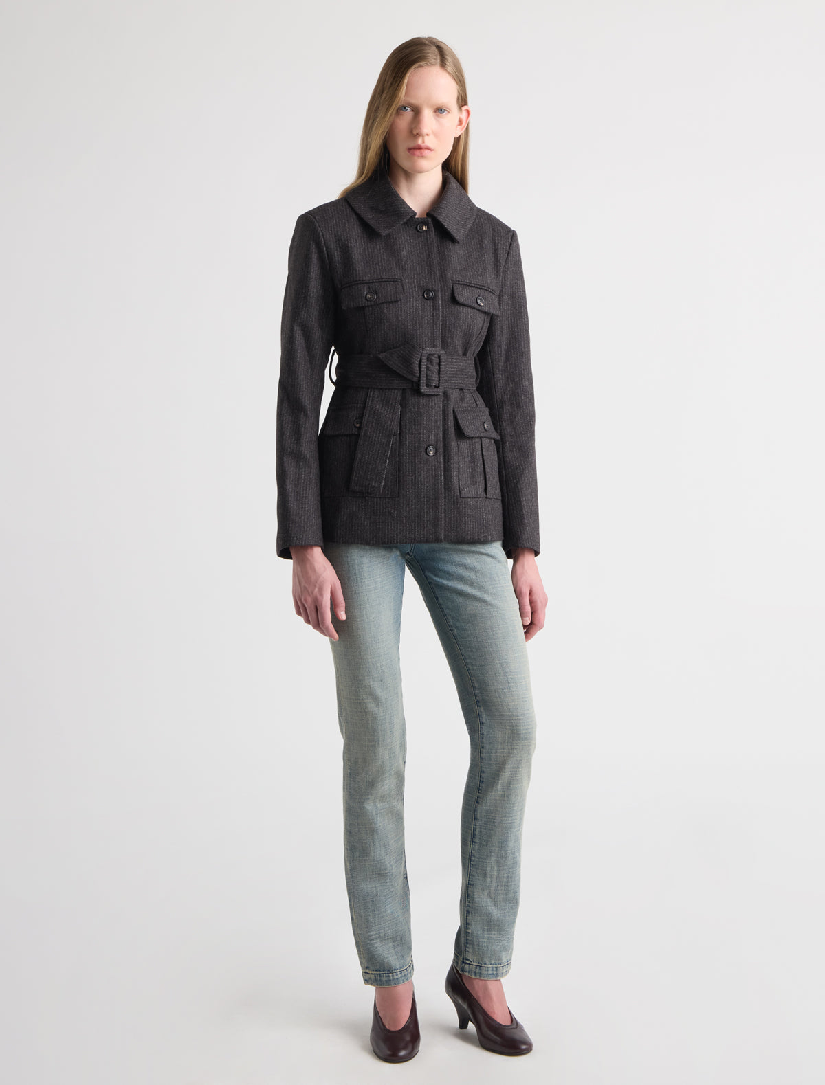 Zepel ii jacket oversized collar removable waist belt